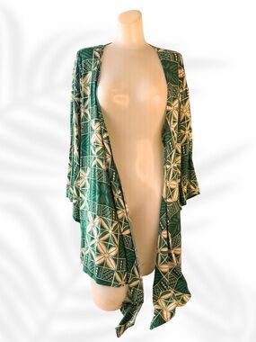 Tanoa Tropical Kimono Cardigan Green Floral Print OS